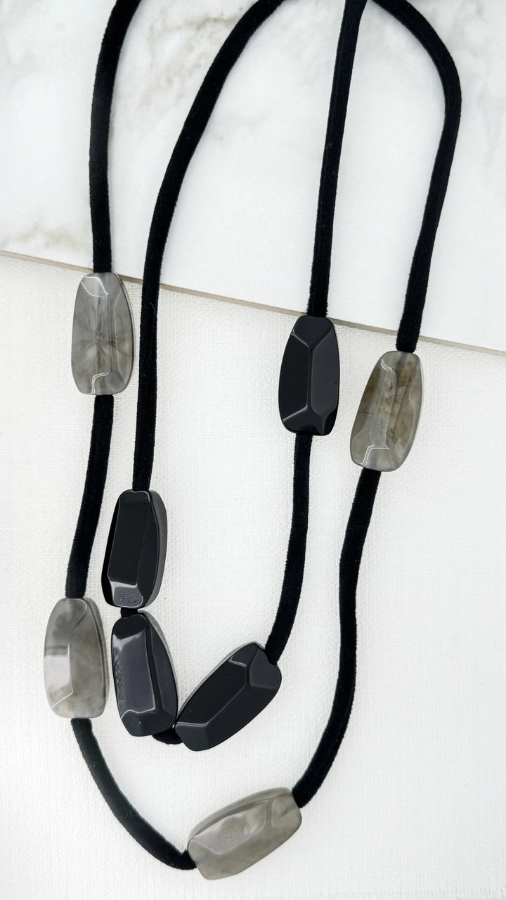 Black Soft Cord & Stones Necklace