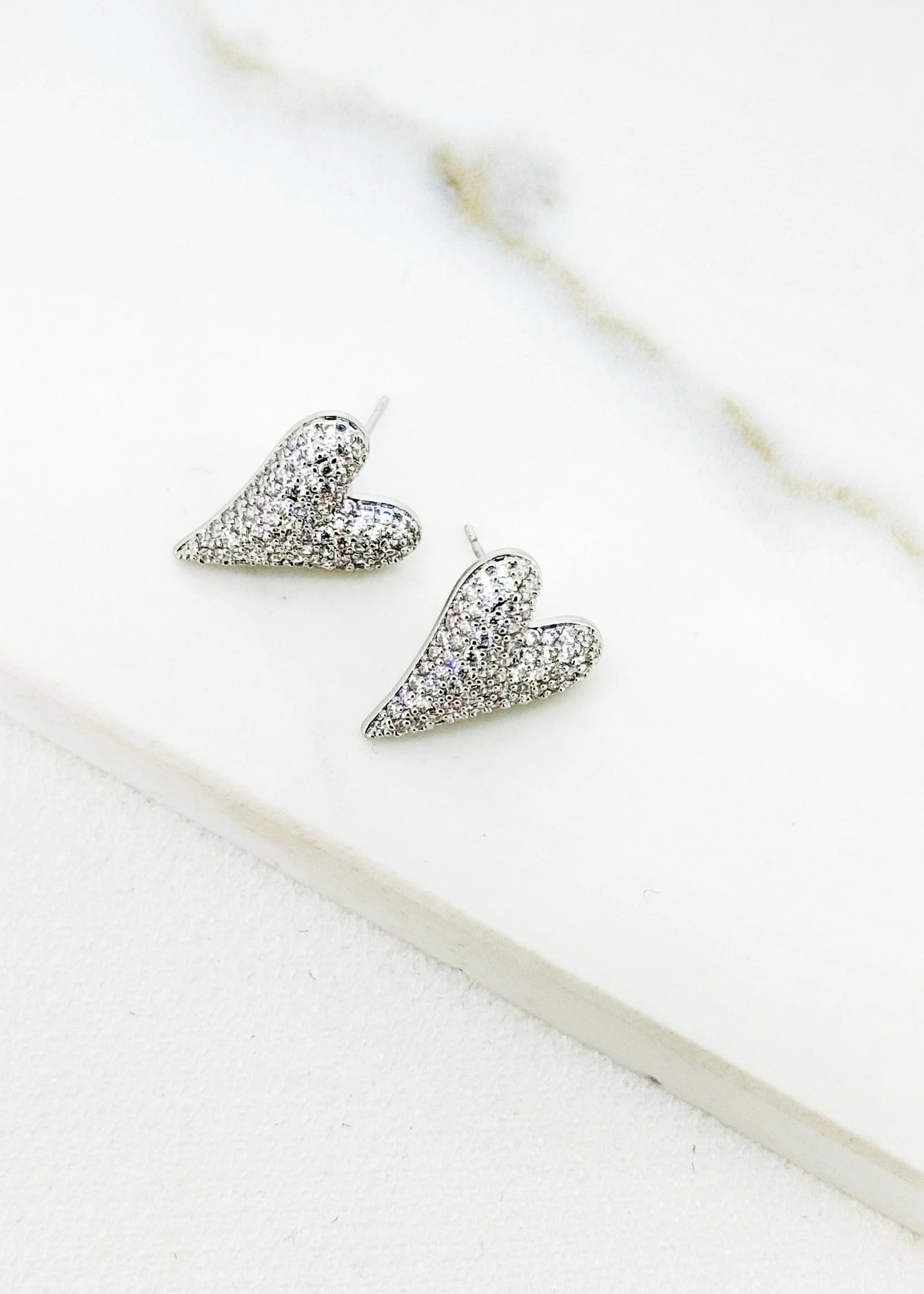 Silver Diamante Heart Earrings