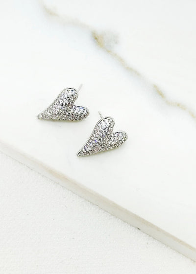 Silver Diamante Heart Earrings