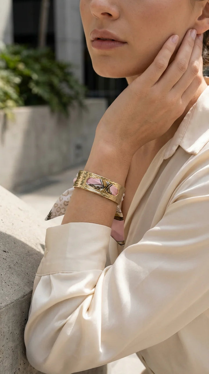 Gold & Pink Ribbon Bangle