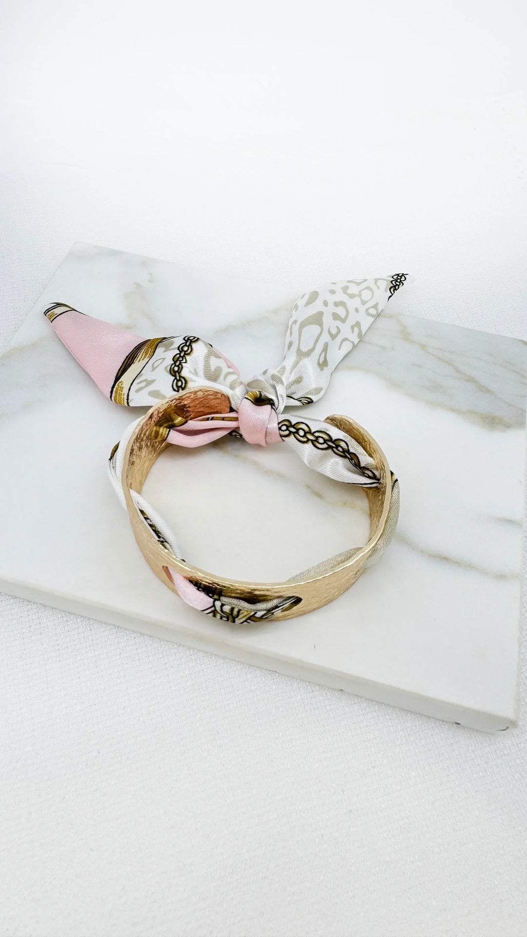 Gold & Pink Ribbon Bangle