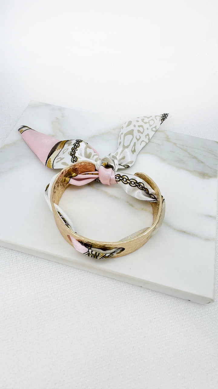 Gold & Pink Ribbon Bangle