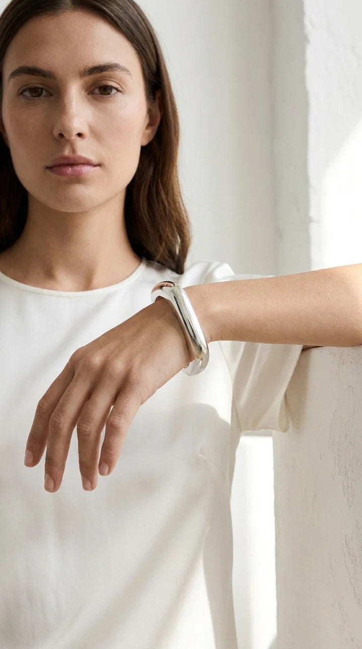 Silver Chunky Hinged Bangle