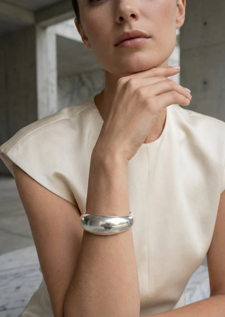 Worn Silver Bubble Bangle