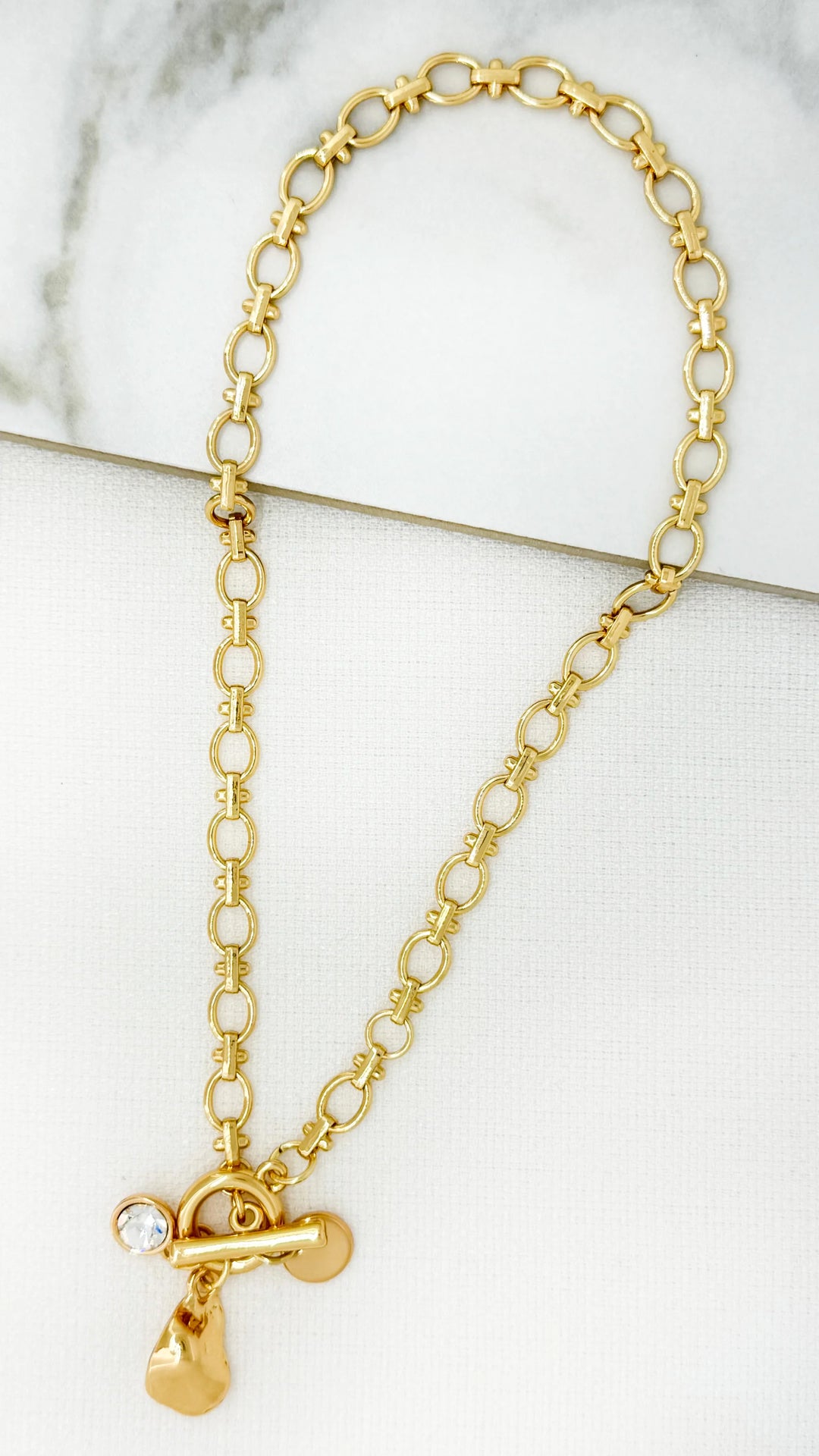 Gold T-Bar Diamante Charm Necklace