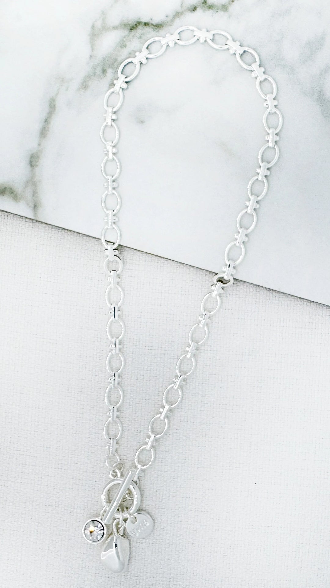 Silver T-Bar Diamante Charm Necklace