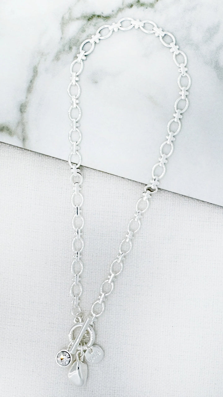 Silver T-Bar Diamante Charm Necklace