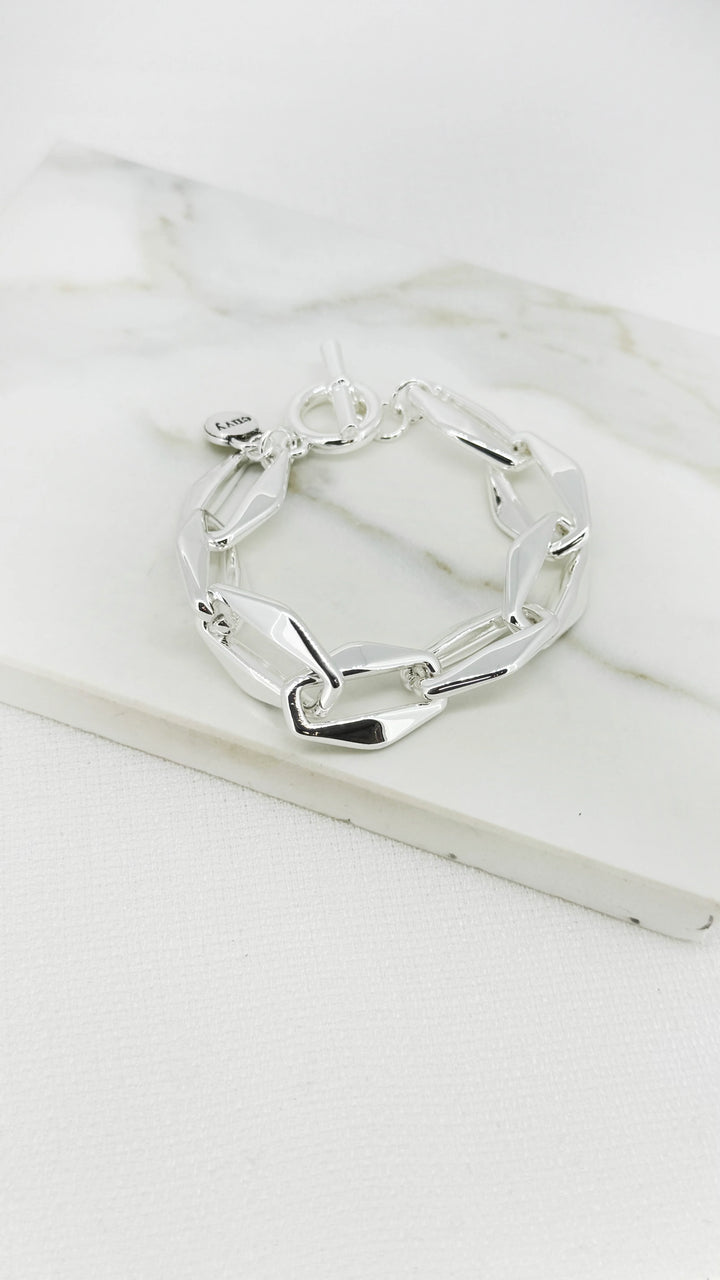 Silver Chunky Link T Bar Bracelet