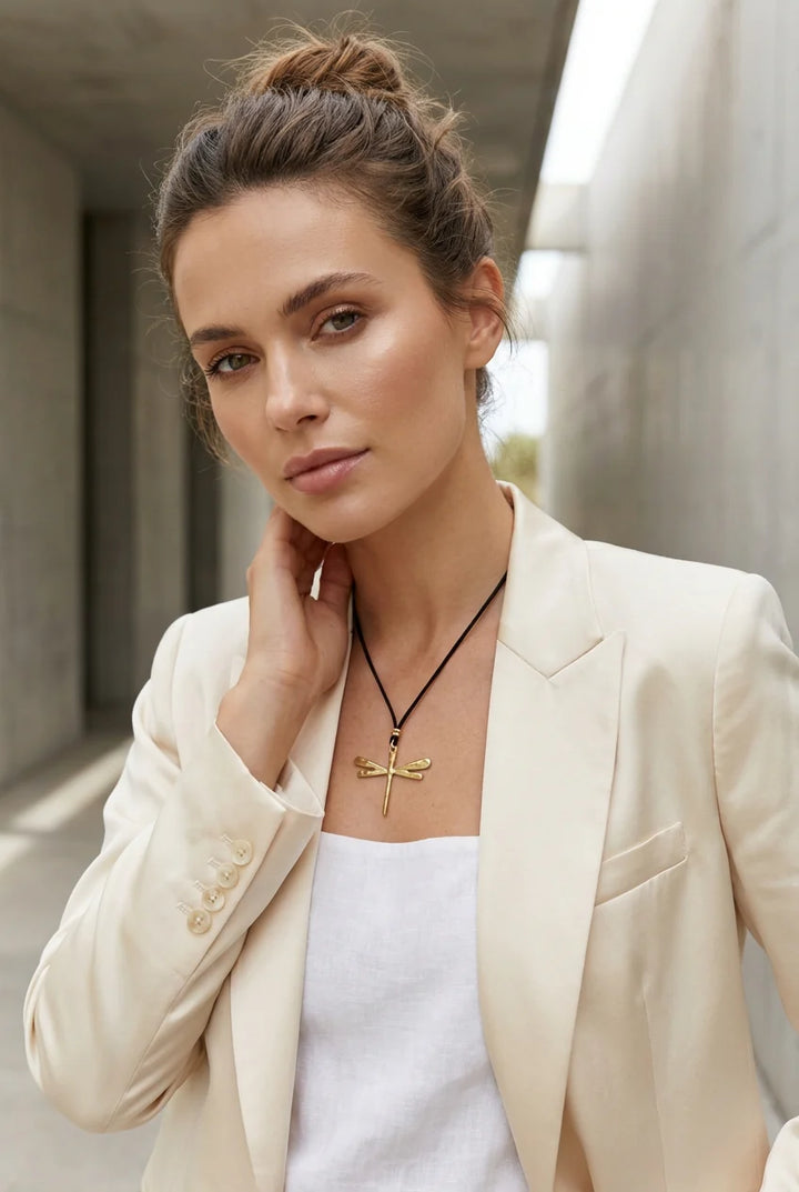 Gold Dragonfly Cord Necklace