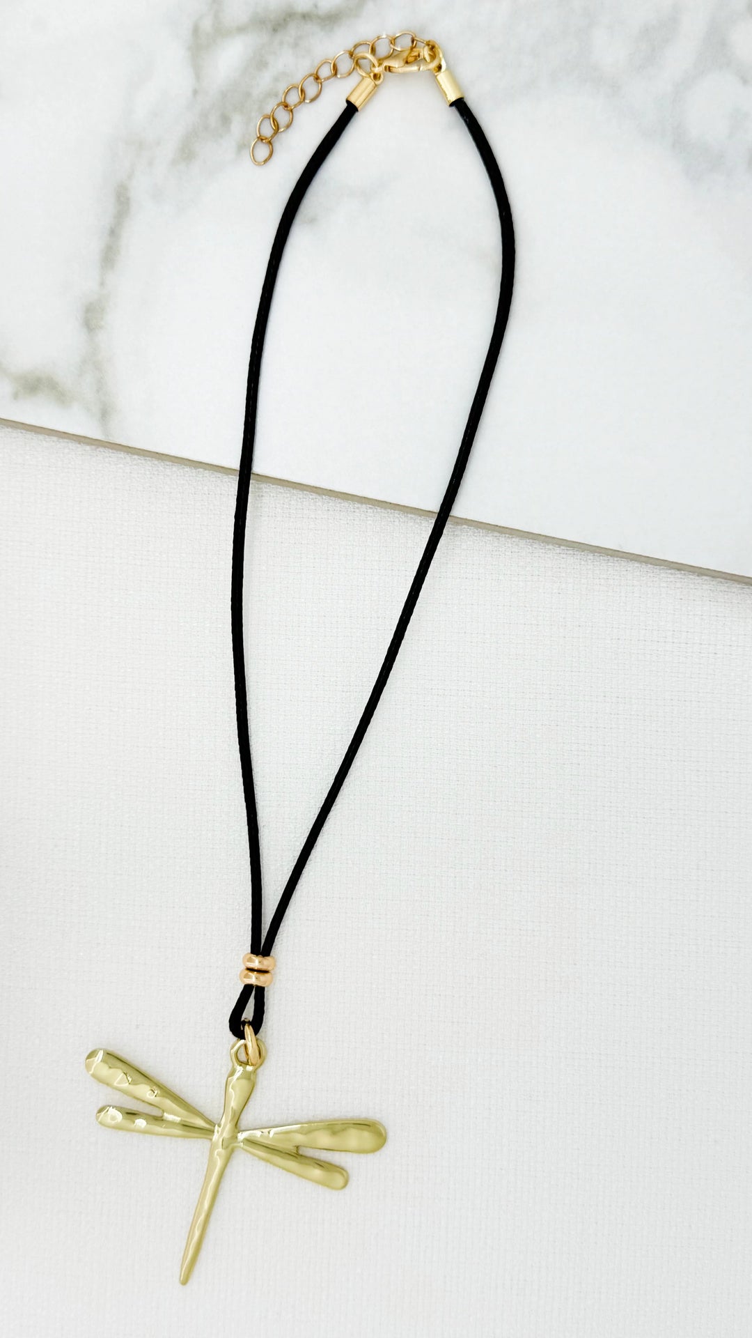 Gold Dragonfly Cord Necklace