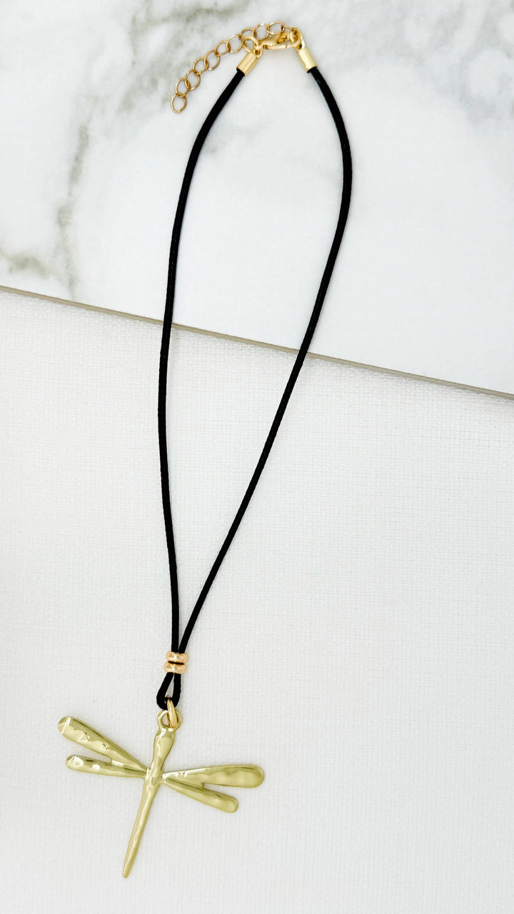 Gold Dragonfly Cord Necklace