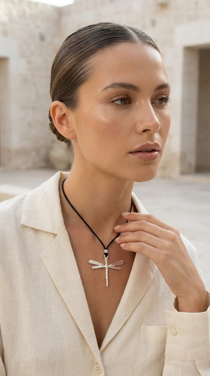Silver Dragonfly Cord Necklace