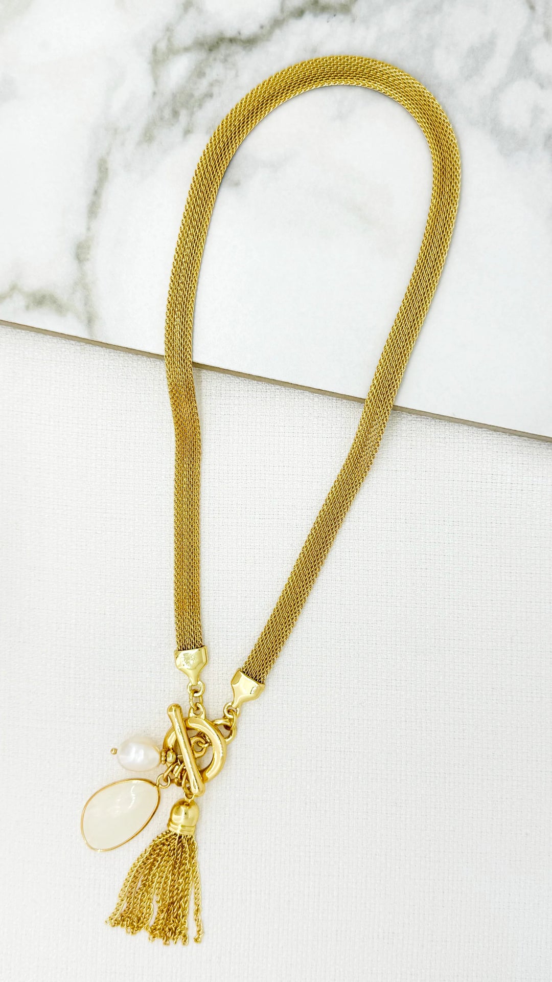 Gold Mesh Chain & Tassel Necklace