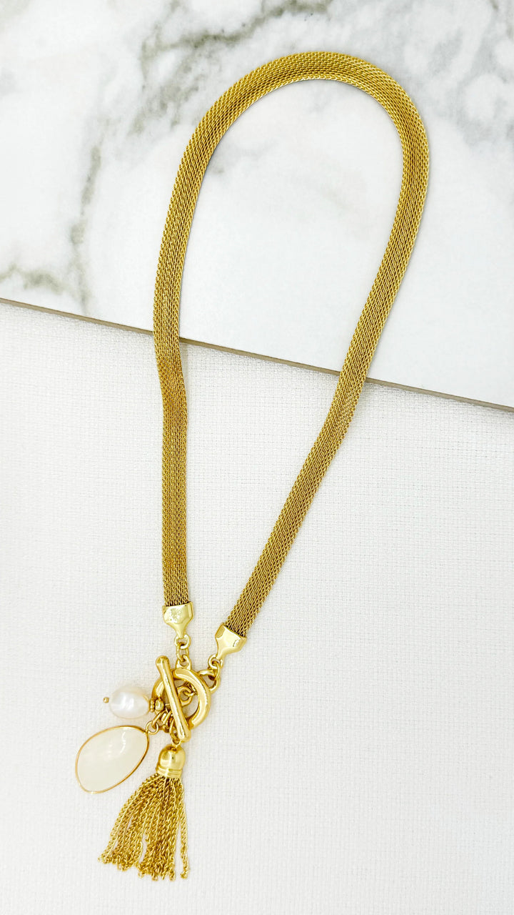 Gold Mesh Chain & Tassel Necklace