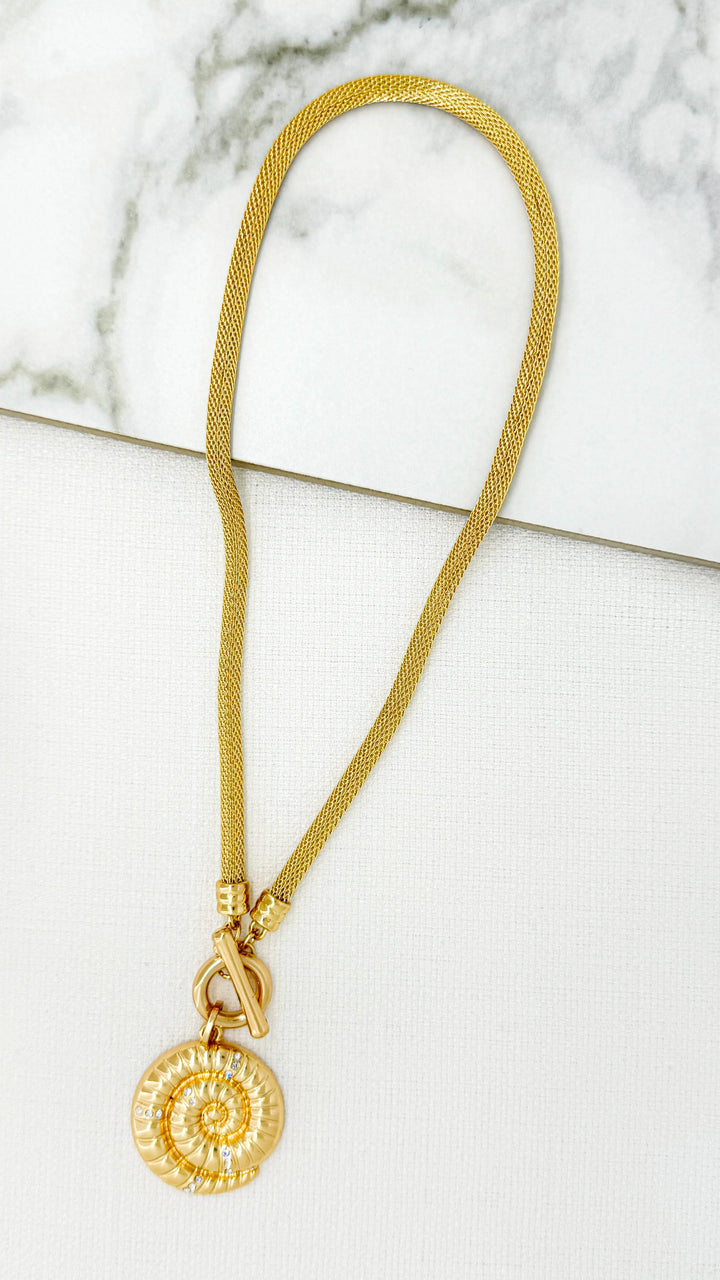 Gold Mesh Chain Fossil Necklace