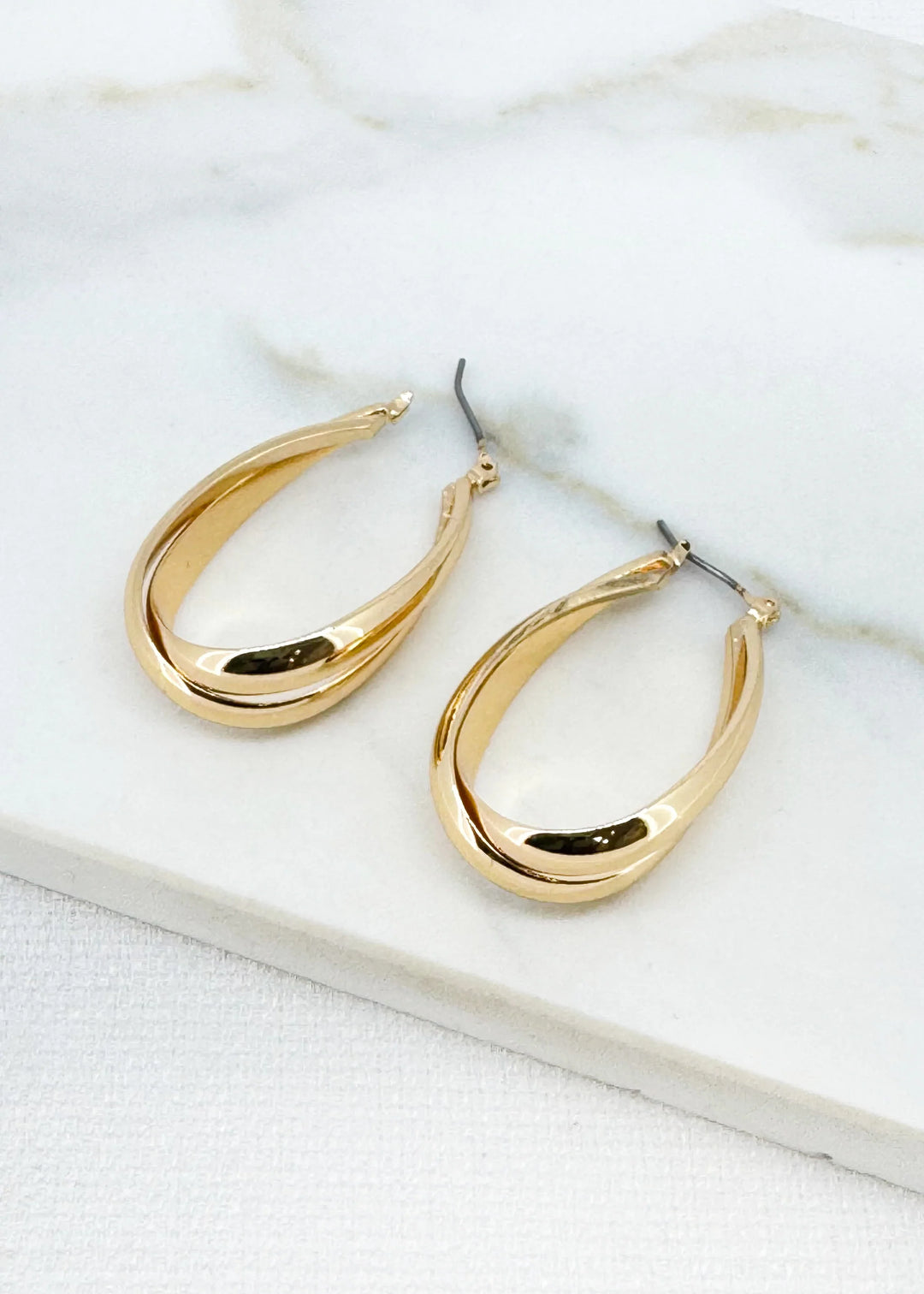 Gold Crossover Hoop Earrings