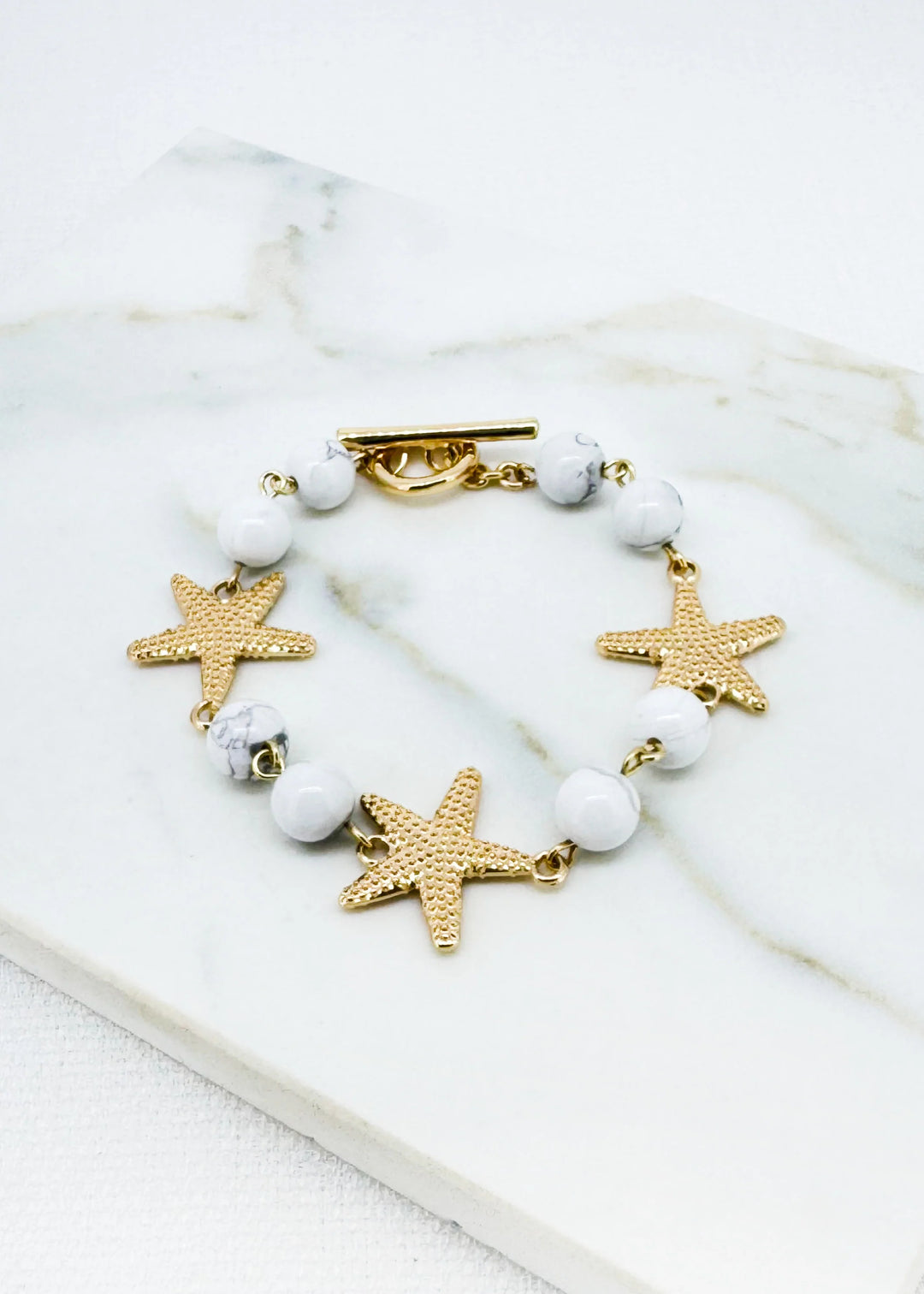 Starfish & White Bead T Bar Bracelet