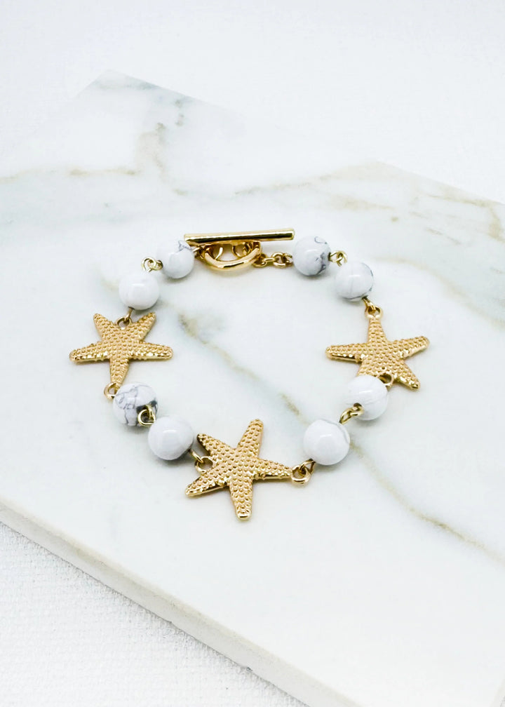 Starfish & White Bead T Bar Bracelet