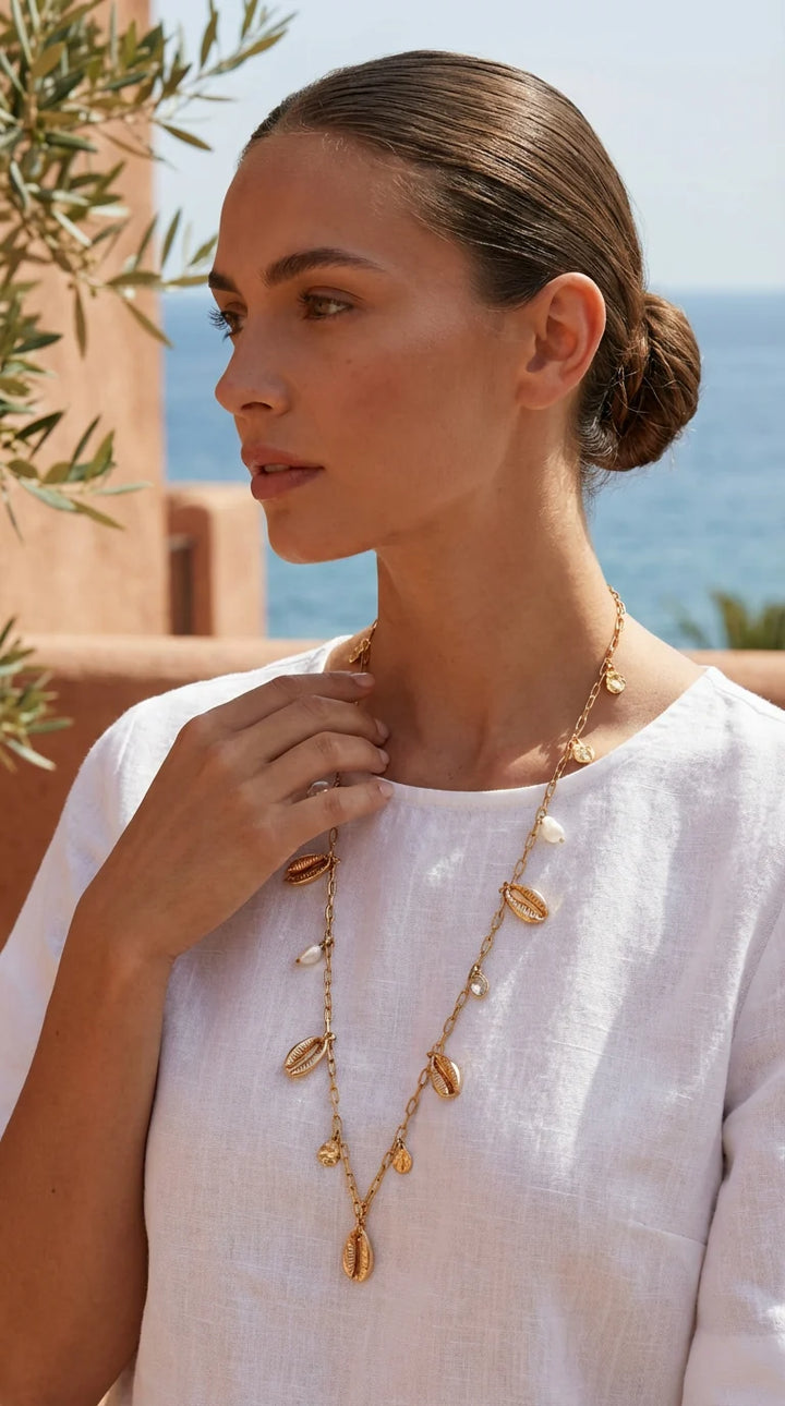 Long Gold Charm Necklace