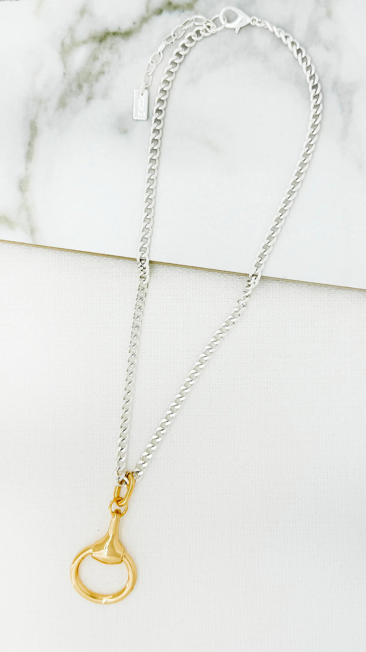 Silver Chain & Gold Horse Bit Pendant Necklace