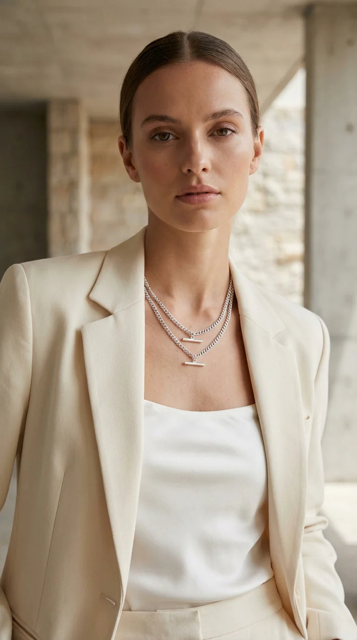 Silver Double Layer T-Bar Necklace