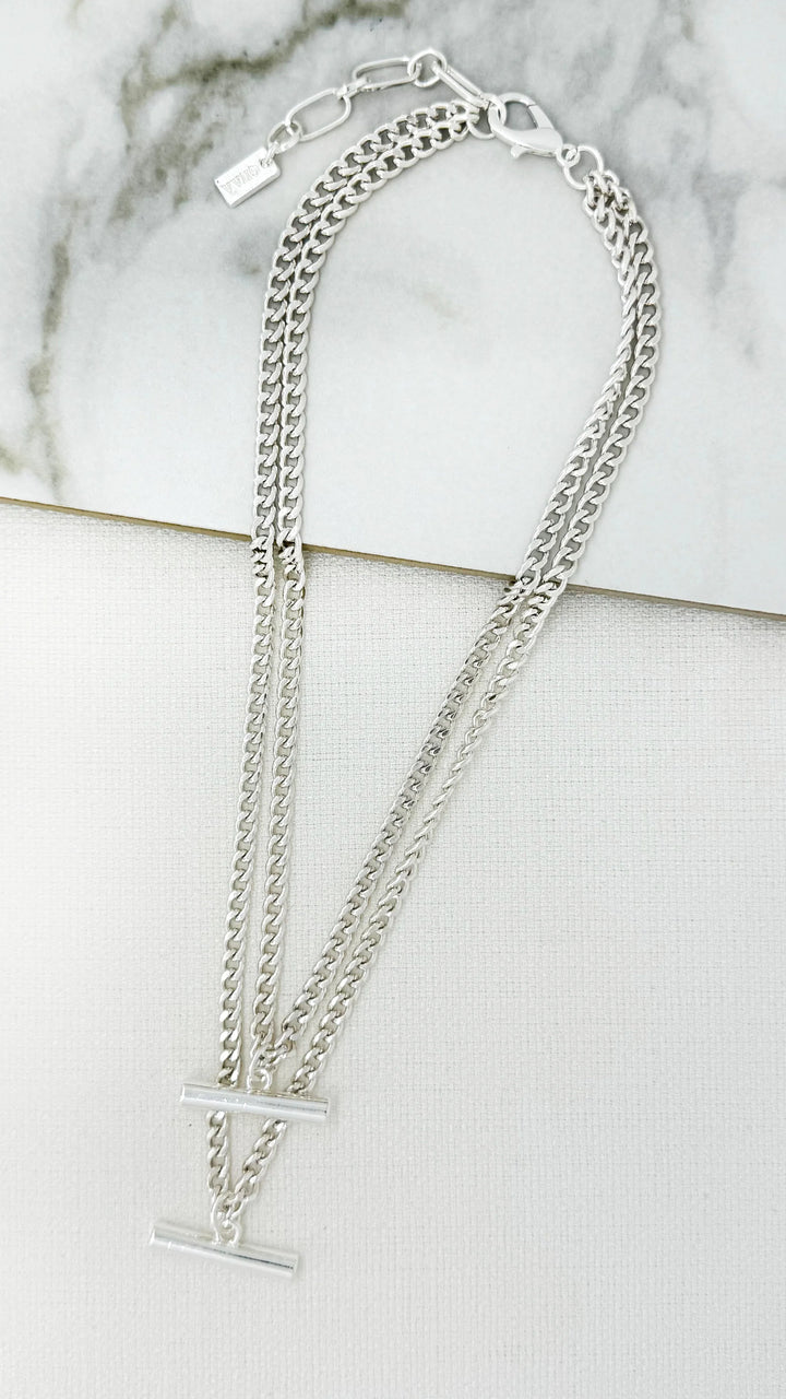 Silver Double Layer T-Bar Necklace