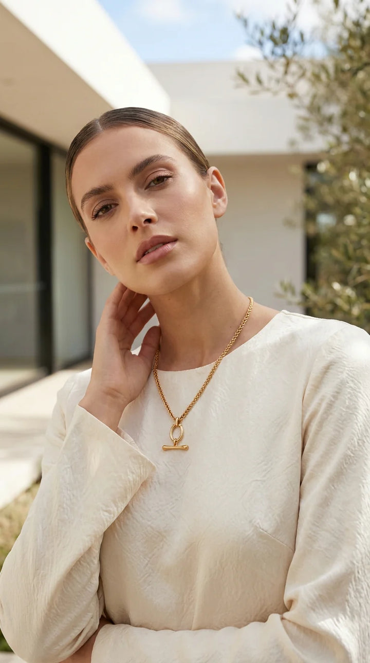 Short Gold T-Bar Necklace