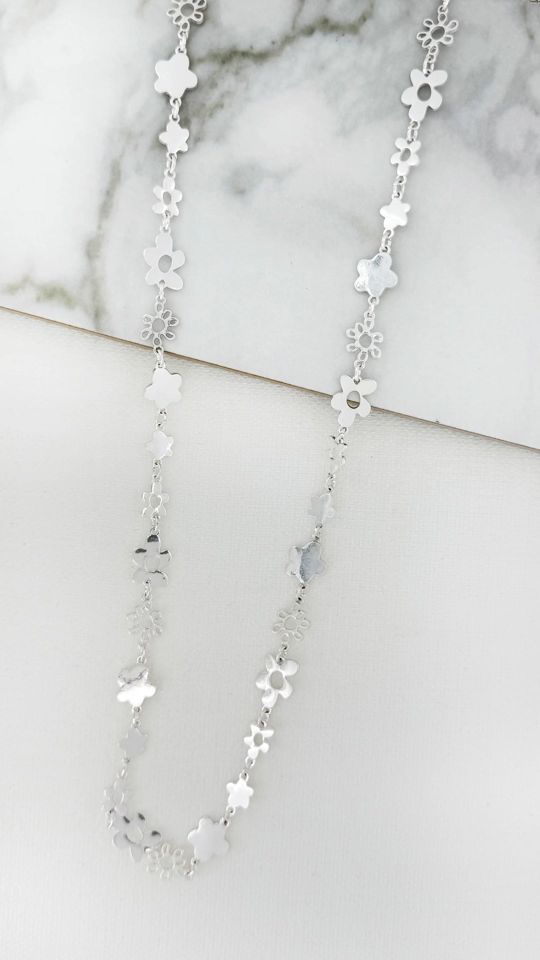 Silver Daisy Chain Long Necklace