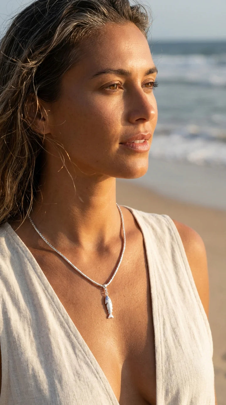 Silver Fish Charm Necklace