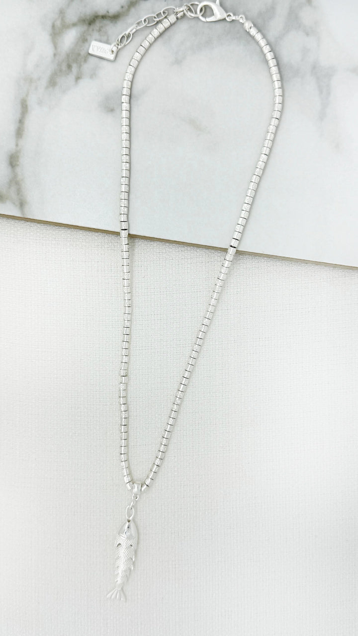 Silver Fish Charm Necklace