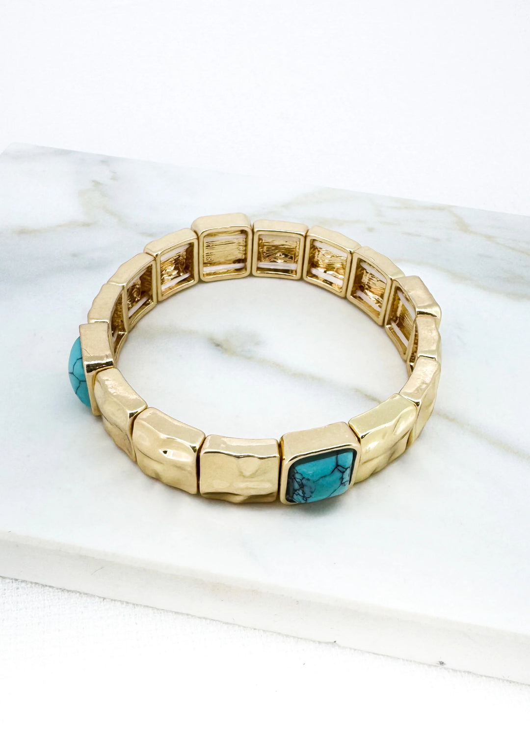 Gold & Turquoise Square Bead Bangle