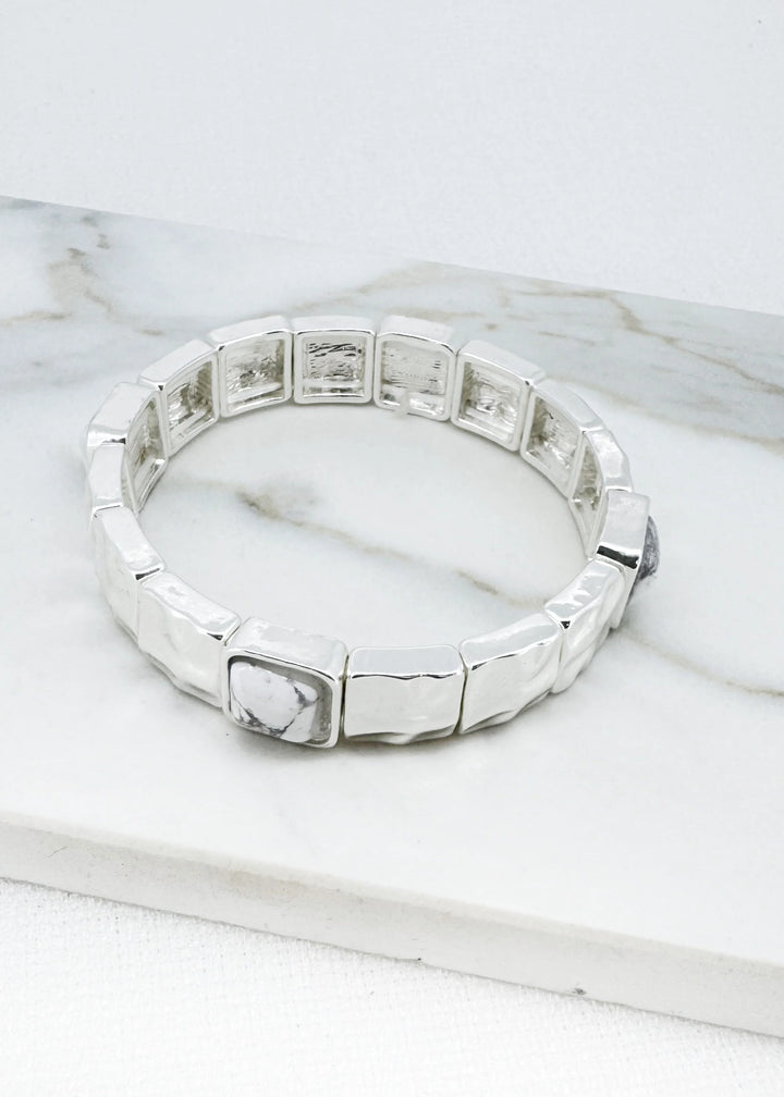 Silver & White Square Bead Bangle