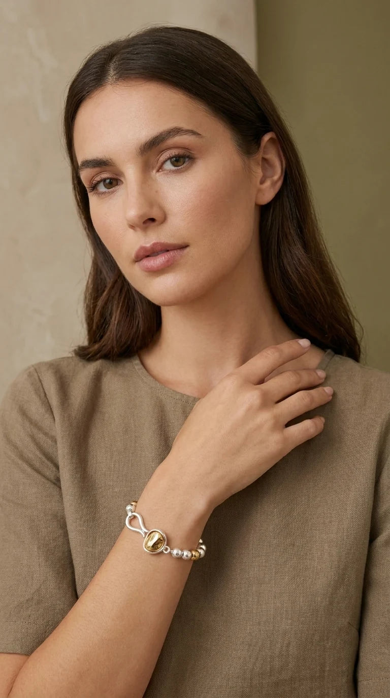 Two Tone Silver Hook Bracelet