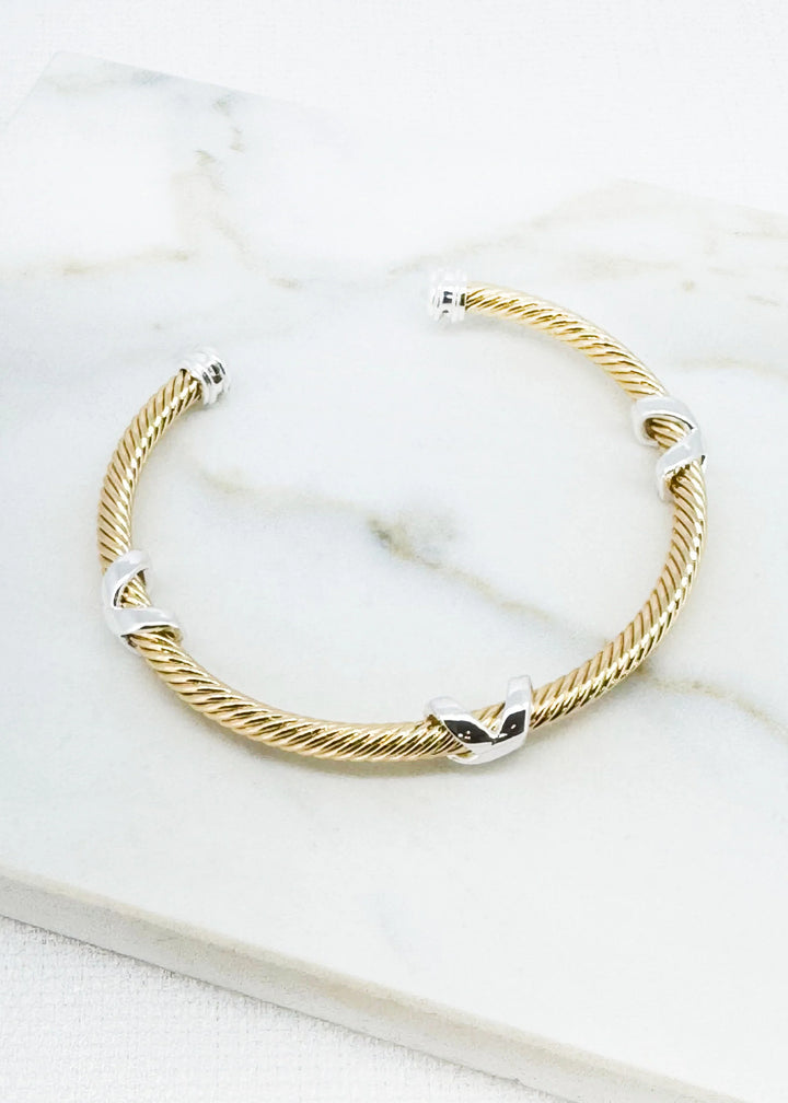 Gold & Silver Cross Textured Bangle