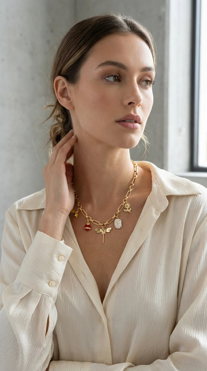 Gold Multi-Colour Charm Necklace