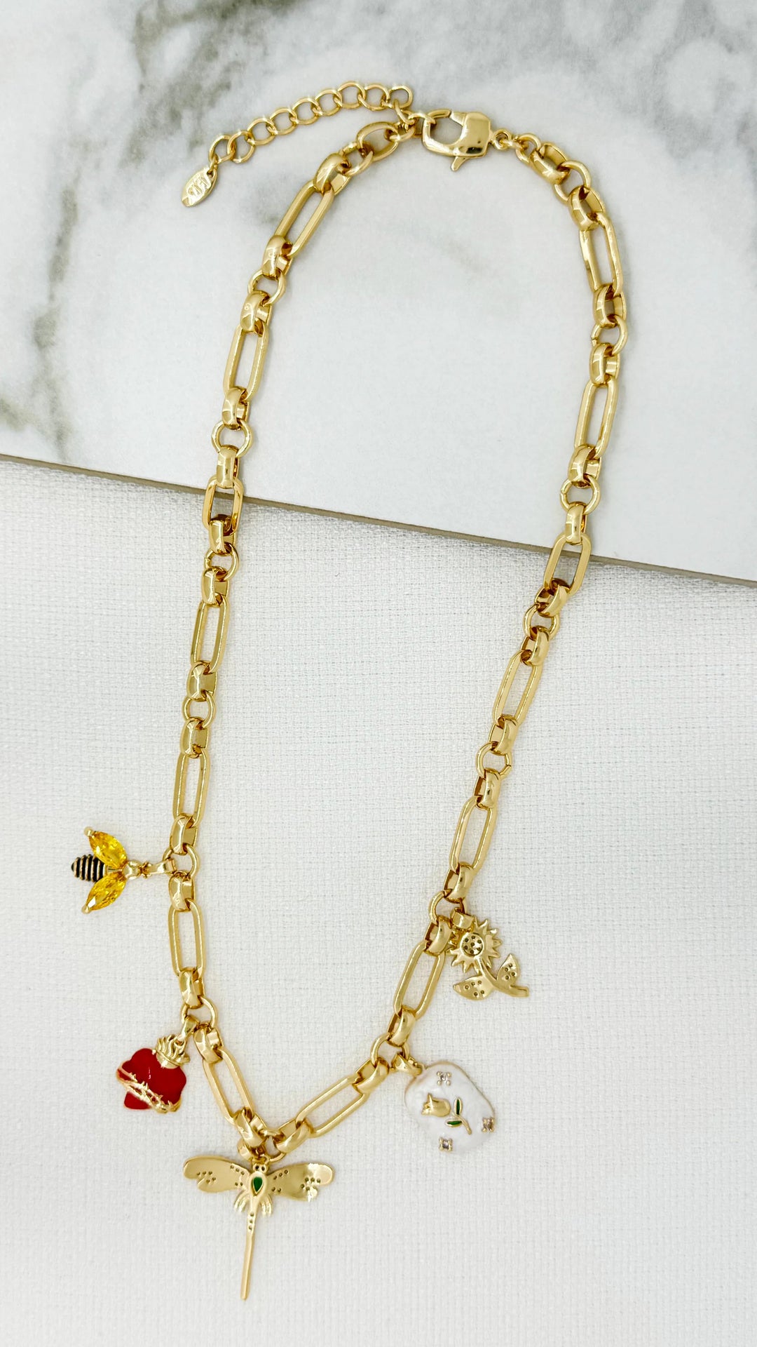 Gold Multi-Colour Charm Necklace
