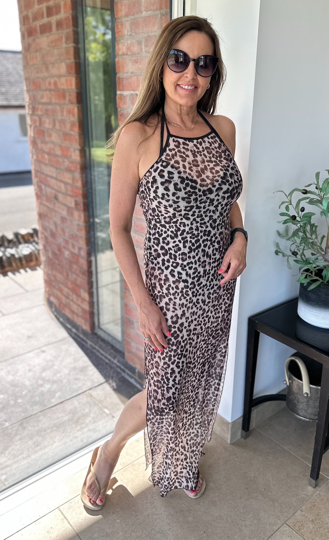 PIECES Leopard Mesh Maxi Dress