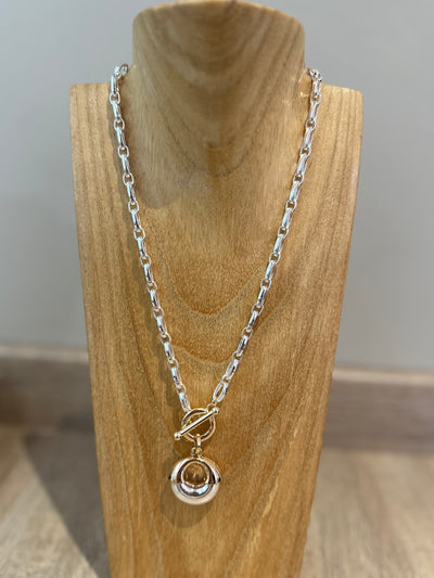 Silver & Gold Bubble Circle Pendant Necklace