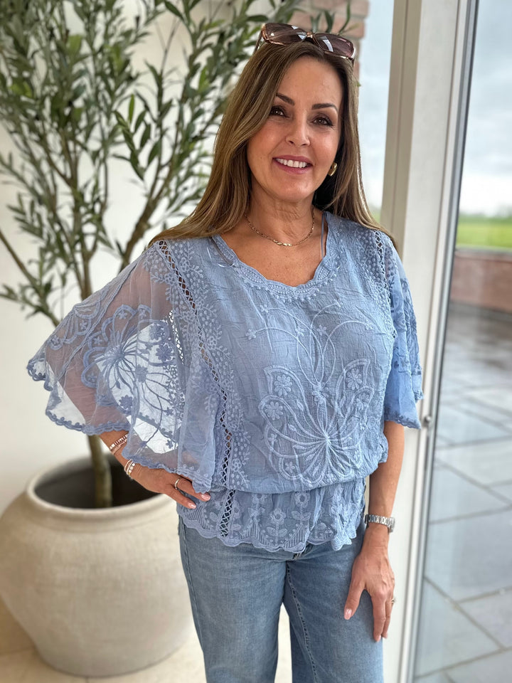 Cornflower Blue Lace Butterfly Top