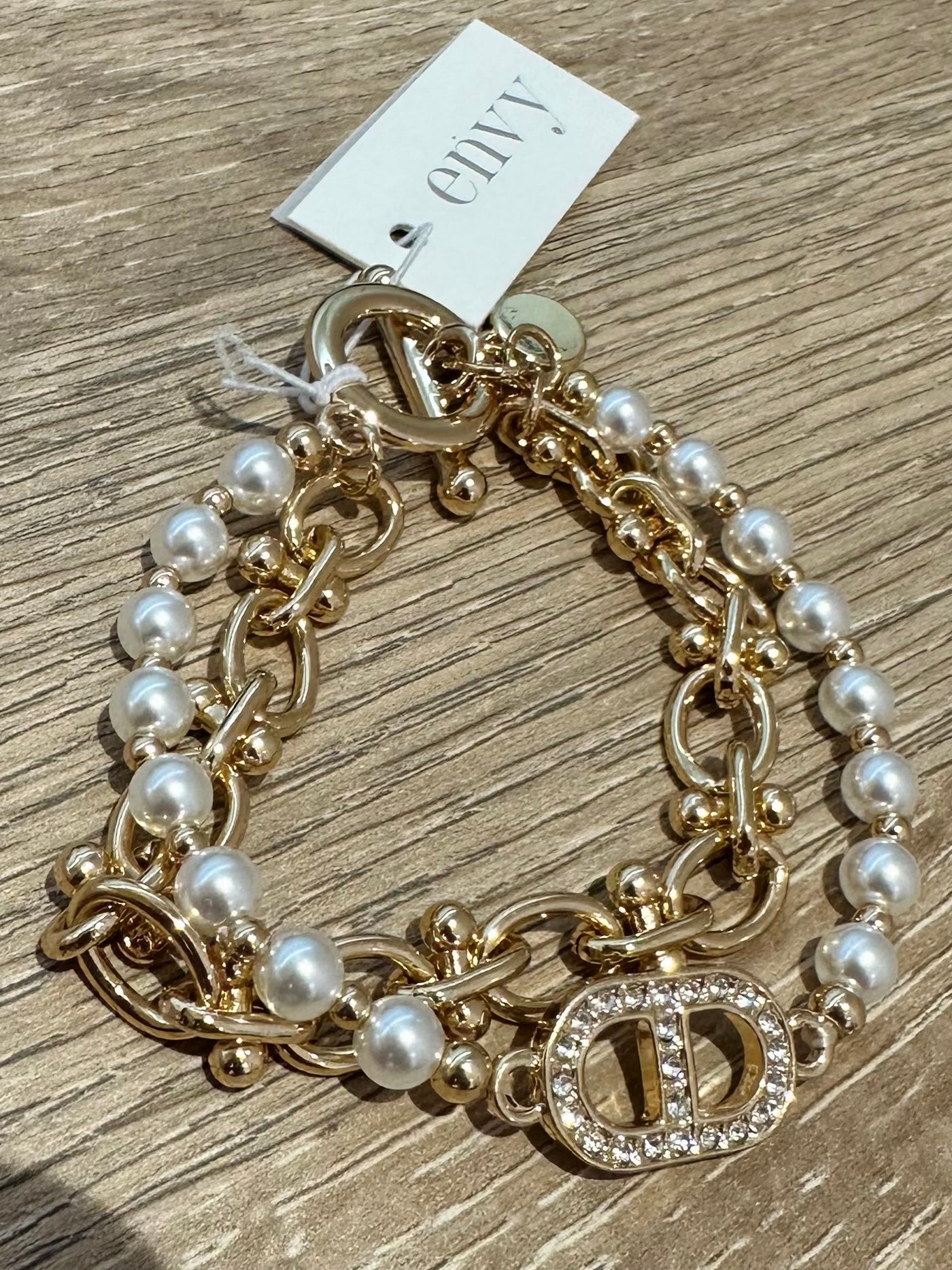 Pearl & Gold D Link Bracelet