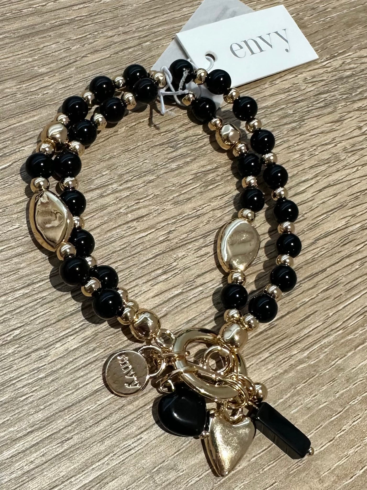 Black & Gold Bead Charm Bracelet