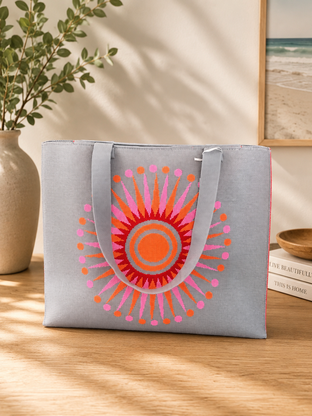 Zelly Large Grey Sunburst Tote Bag