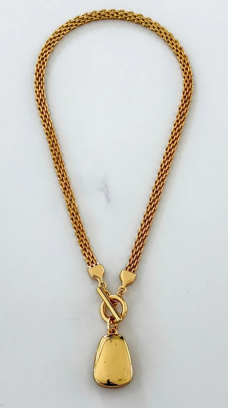 Gold Mesh Chain T Bar Necklace