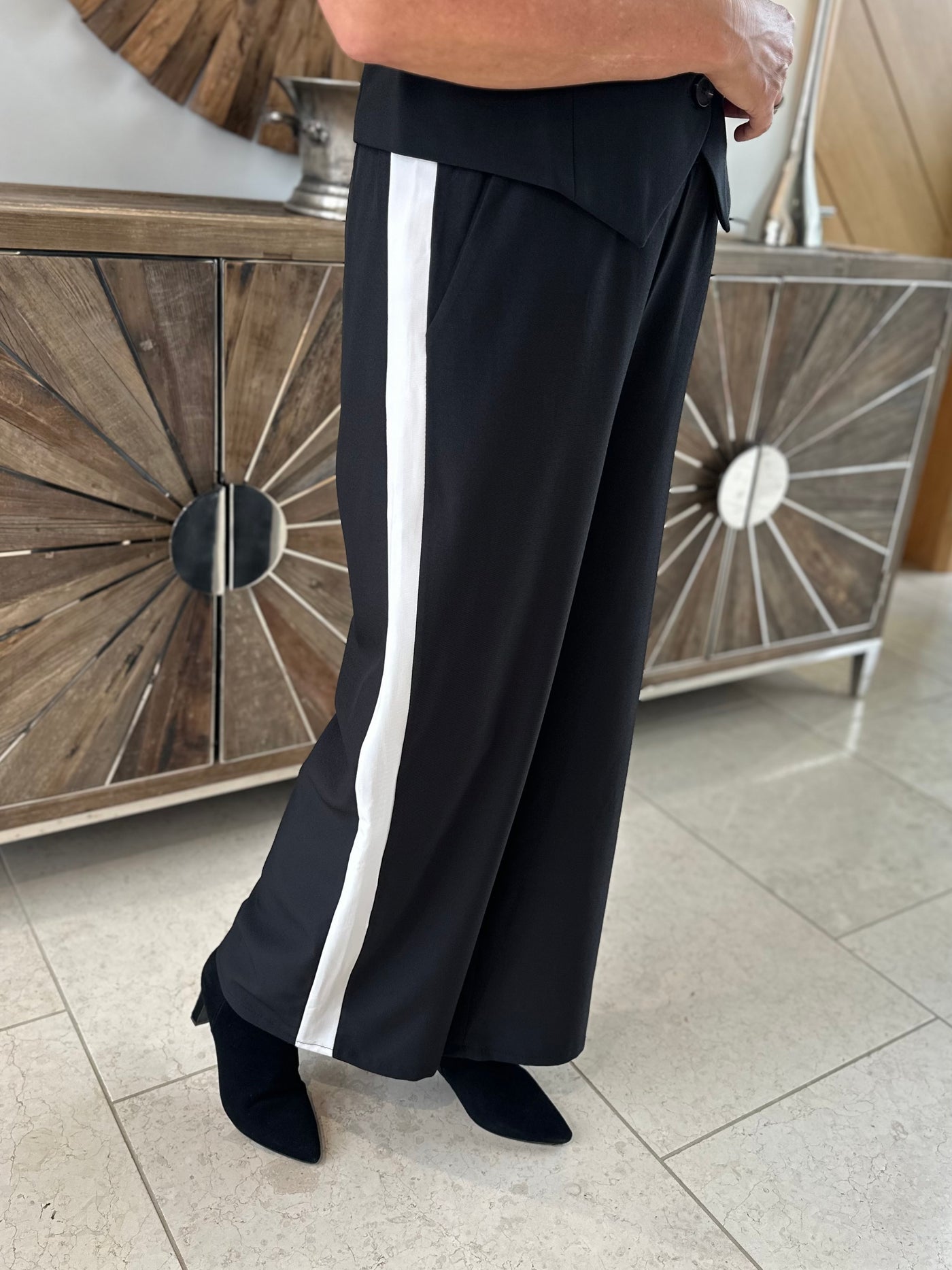 Black Stripe Wide Leg Trousers