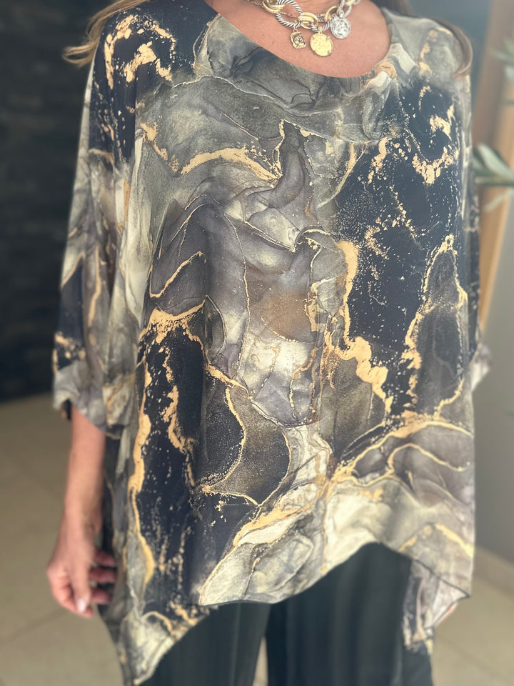 Black Marble Silk Top