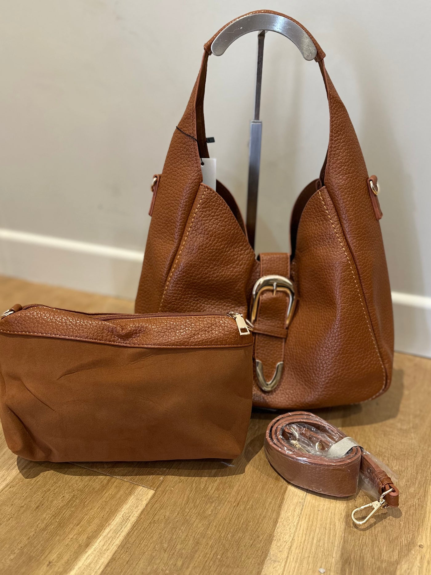Tan Slouch Buckle Bag