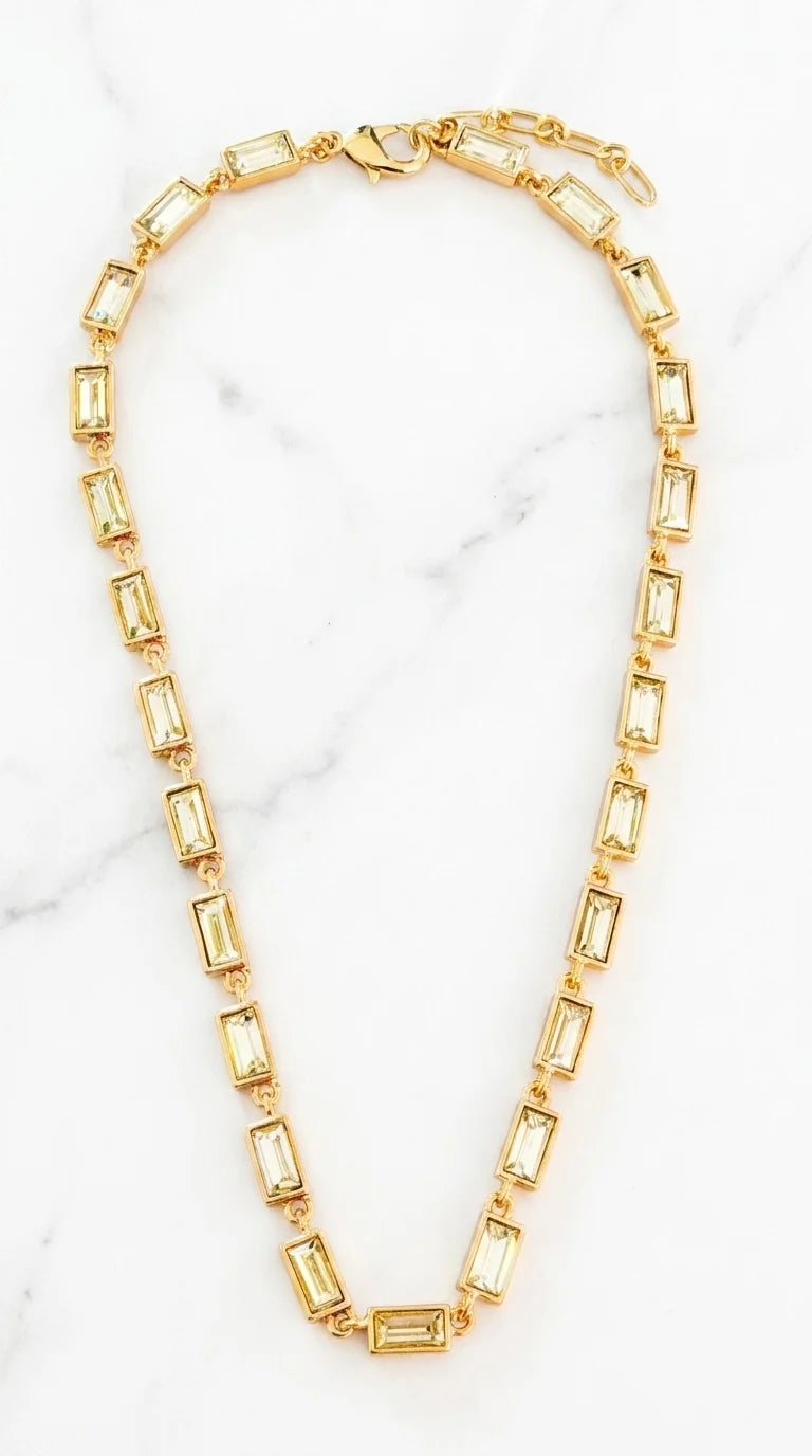 Gold Rectangle Crystals Necklace