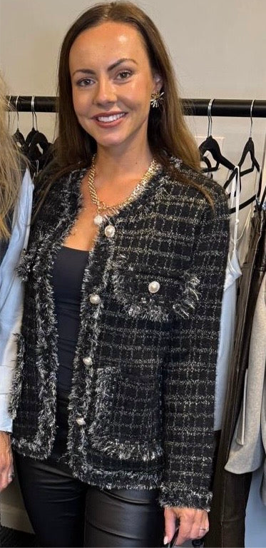 Black Knit Lurex Check Jacket