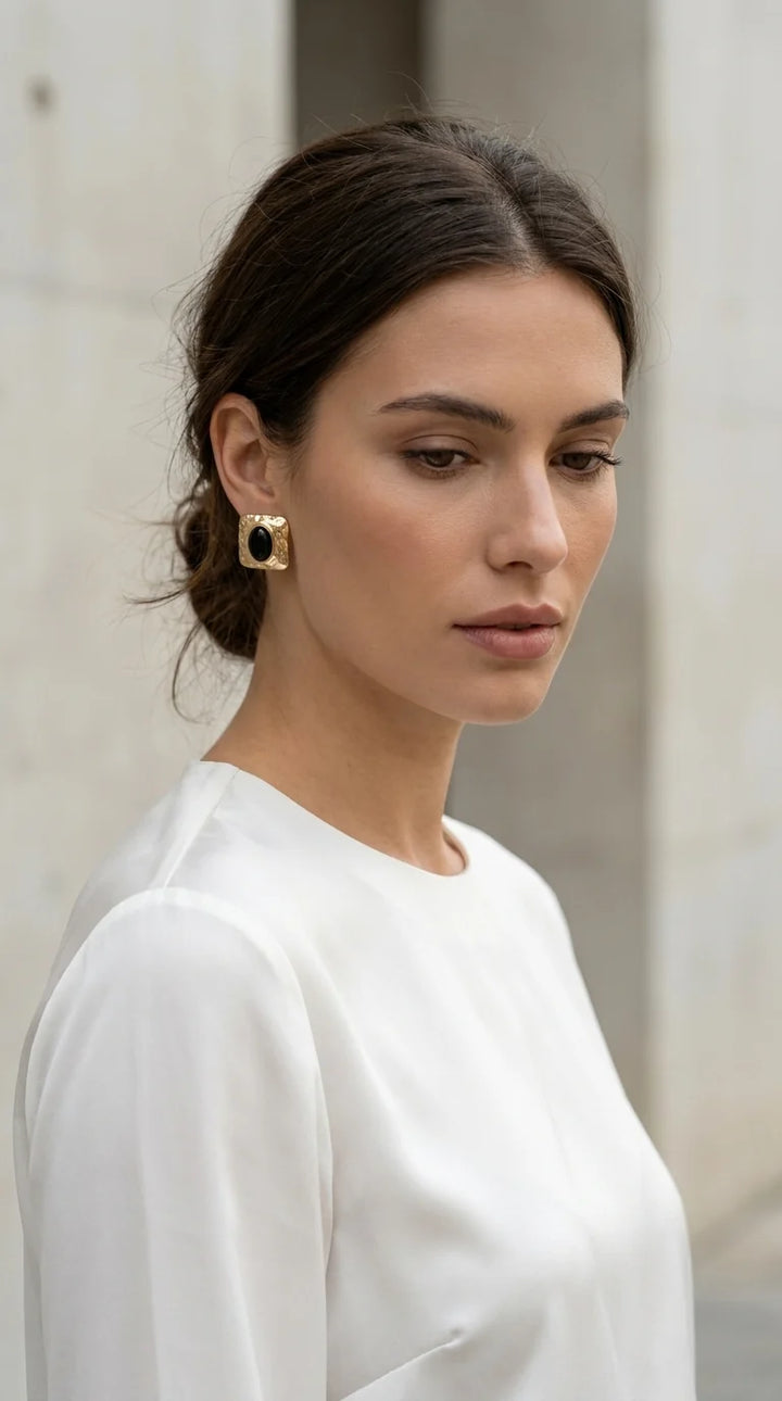 Gold & Black Square Earrings