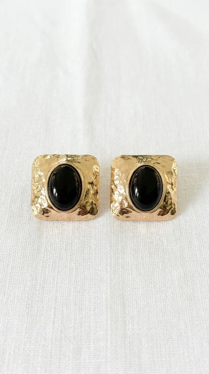 Gold & Black Square Earrings